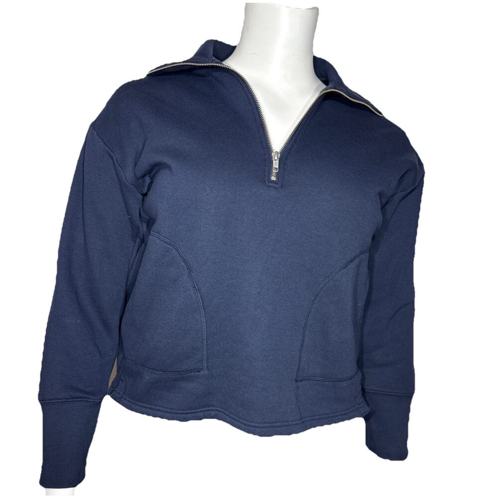 Free Assembly Women Size M Half Zip Pullover Sweatshirt Navy Blue - Picture 2 of 7